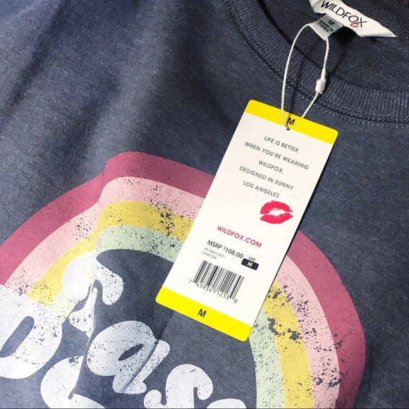 Wildfox Easy Does It Sweatshirt Charcoal Rainbow Medium Graphic Boho Oversized - Picture 6 of 9